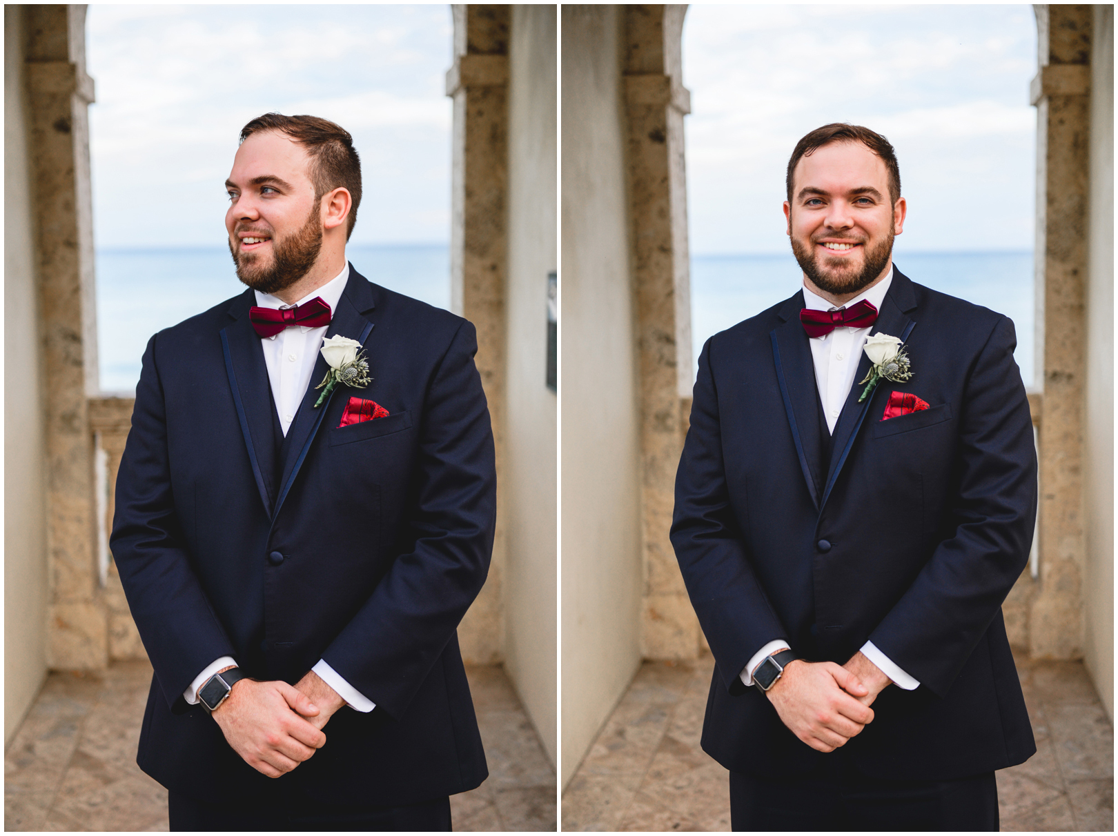 groom, dapper, bowtie, ocean, suit