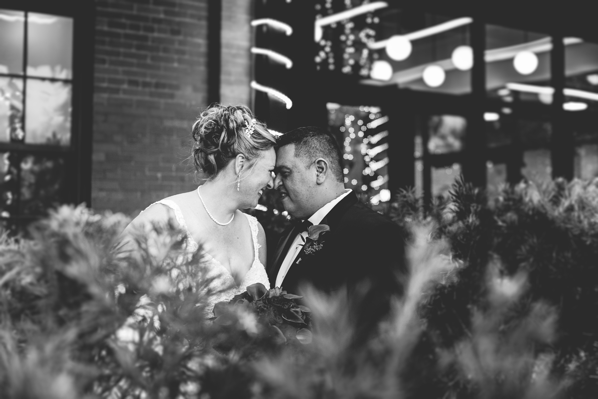 black and white, lights, just married, portrait, bride, groom