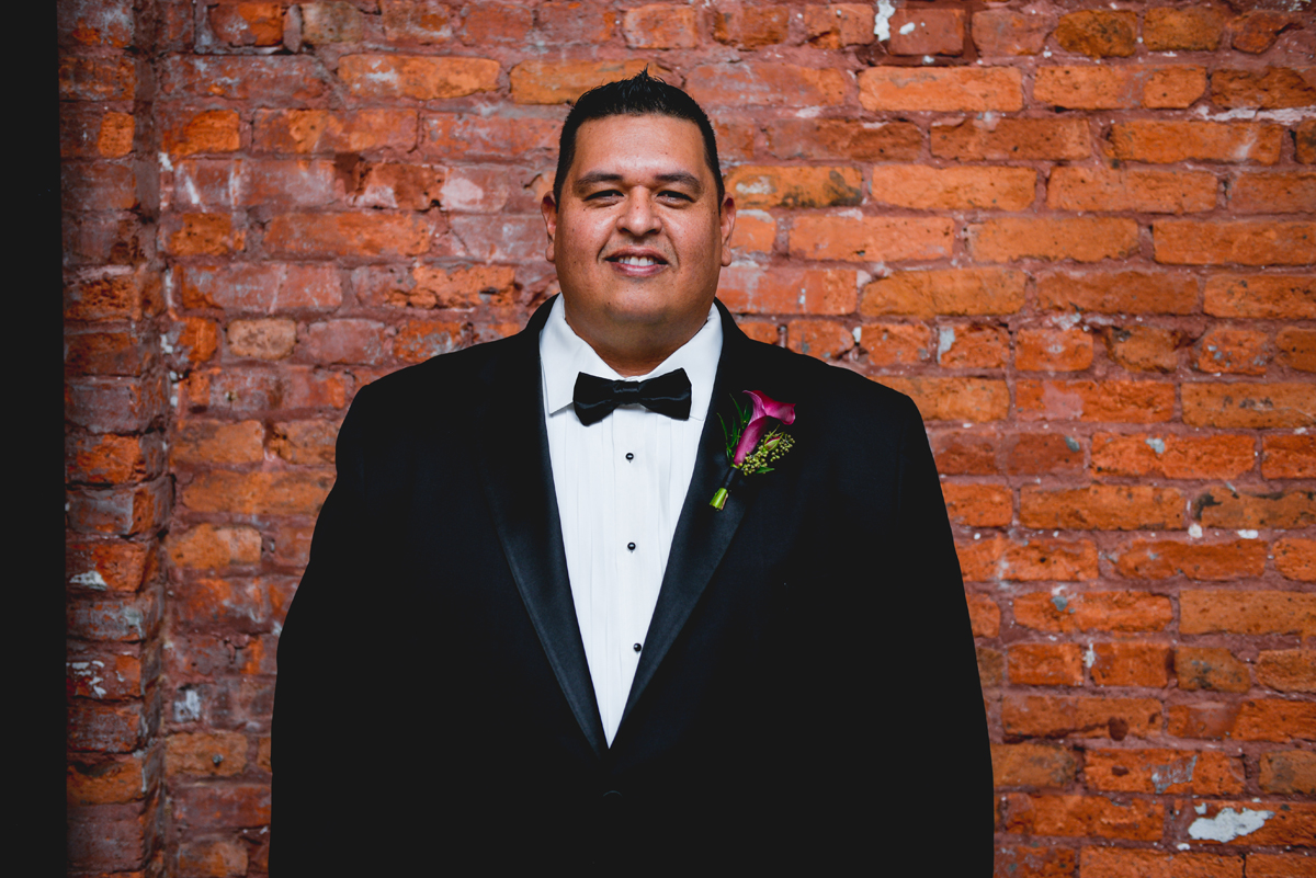 groom, brick, industrial, armature works, black tie, tux