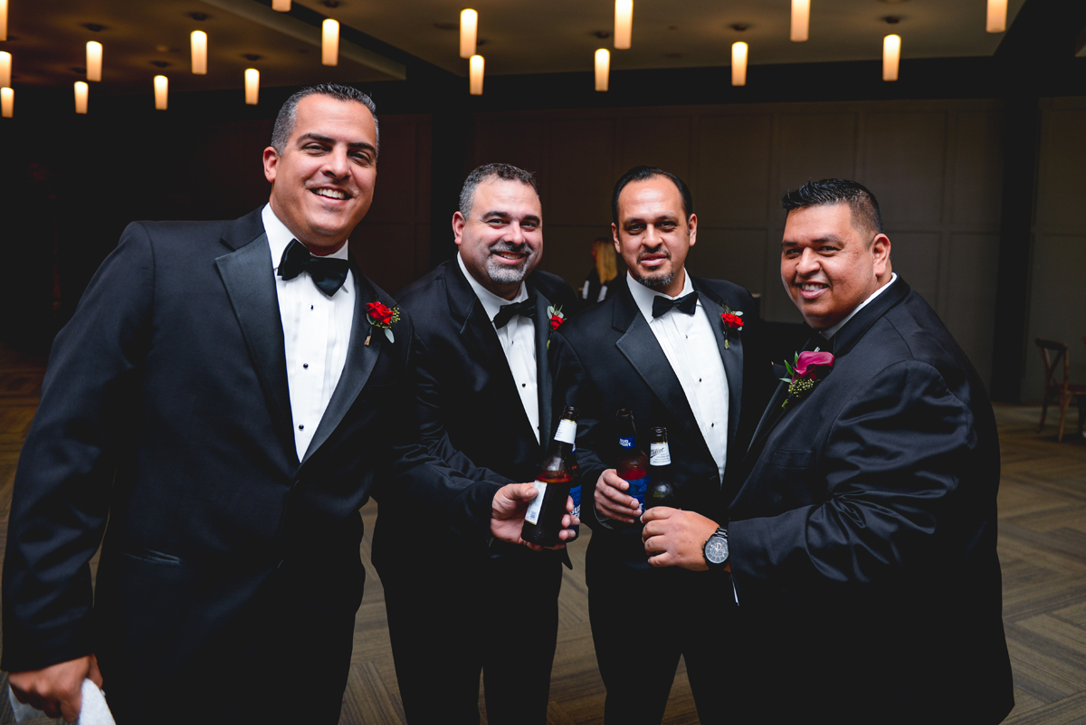 groomsmen, black tie, getting ready, cheers