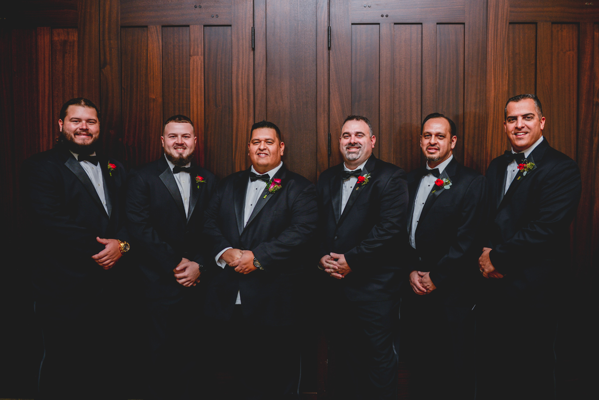 groomsmen, black, tie, tux, wood, wedding