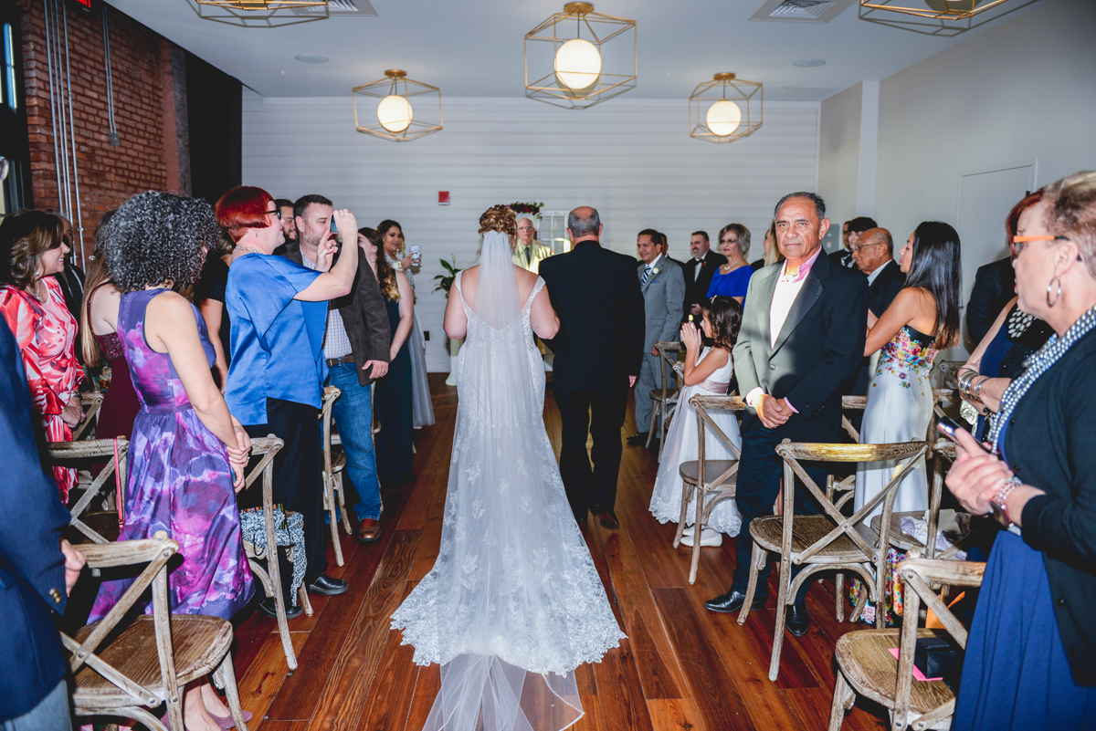 wedding day, bride, walking down the isle, lights