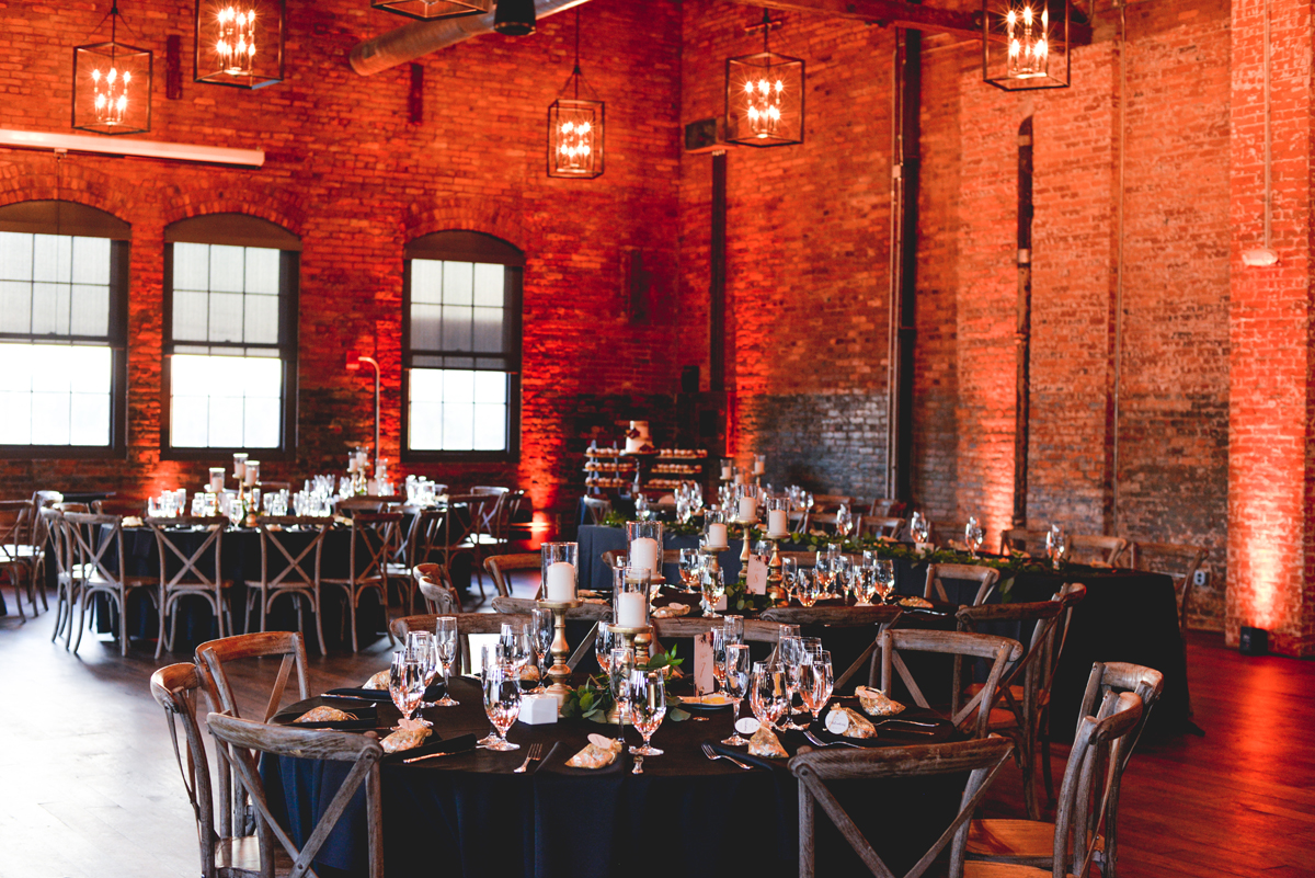 armature works, brick, wedding, venue, lights, red