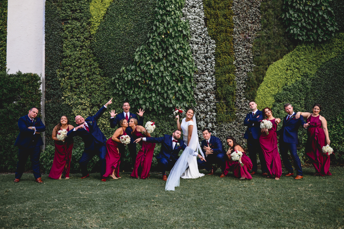 greenery, living, wall, bridal party, funny, posing