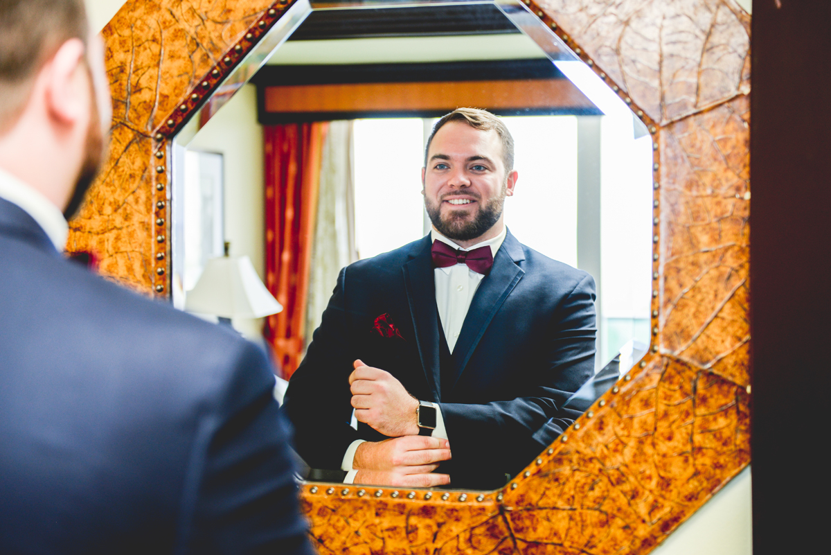 groom, bowtie, mirror, getting ready, reflection, watch