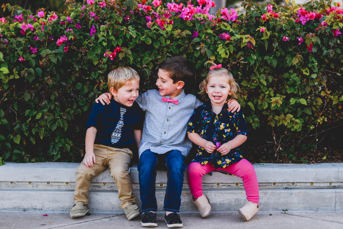 pink, flowers, dali, sitting, siblings, kids