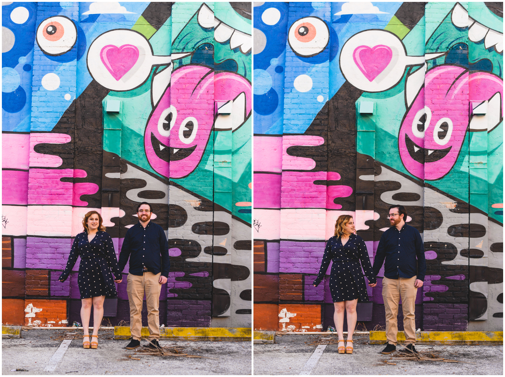 colorful, brick, wall, street art, holding hands, couple, love