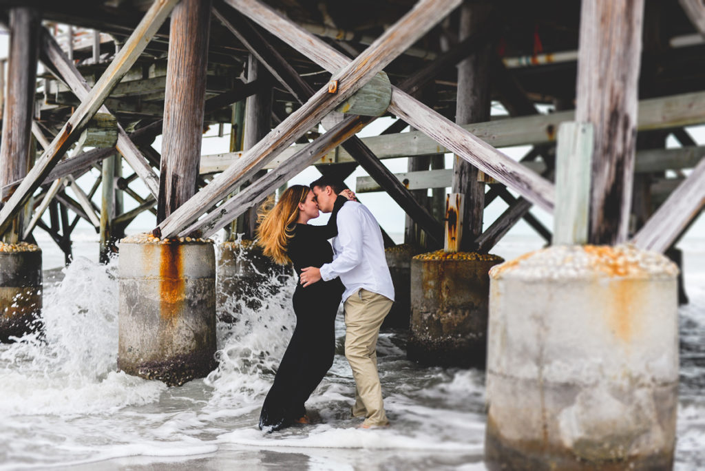 beach, pier, ocean, waves, water, couple