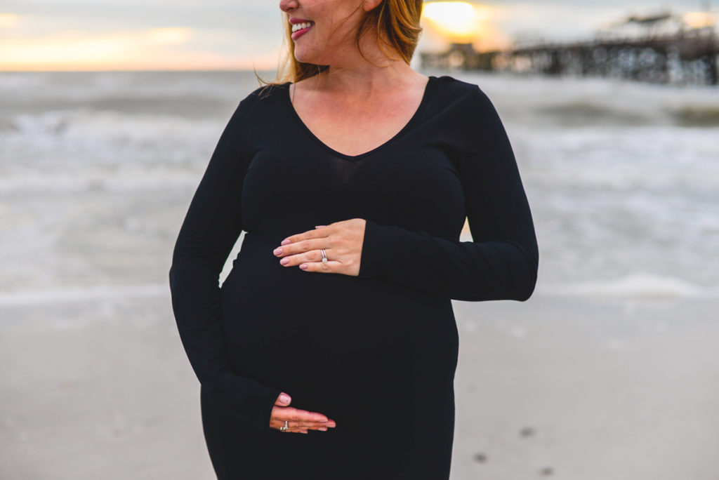 maternity, ocean, sand, pier, baby bump, mom to be