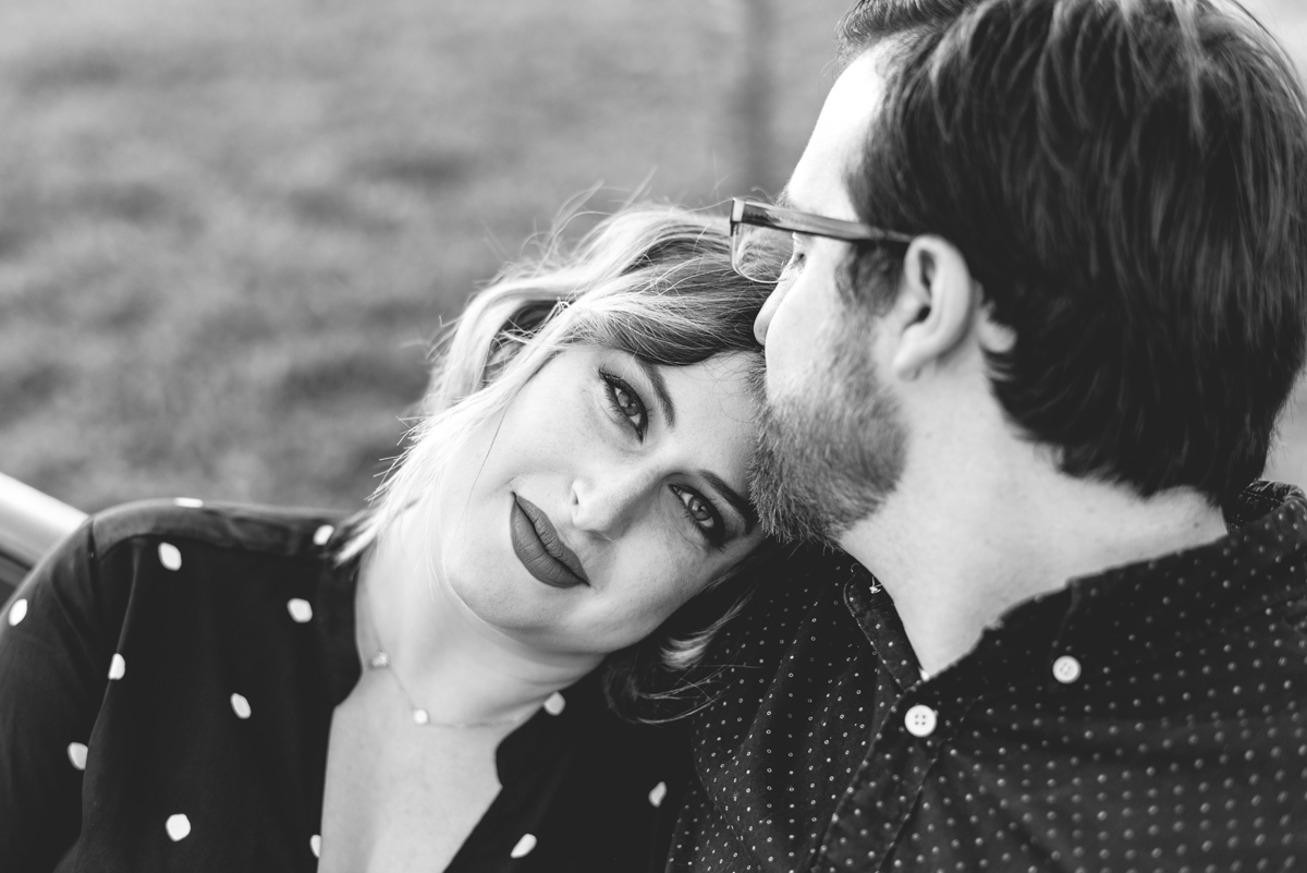 black and white, couple, park, bench, eyes, portrait