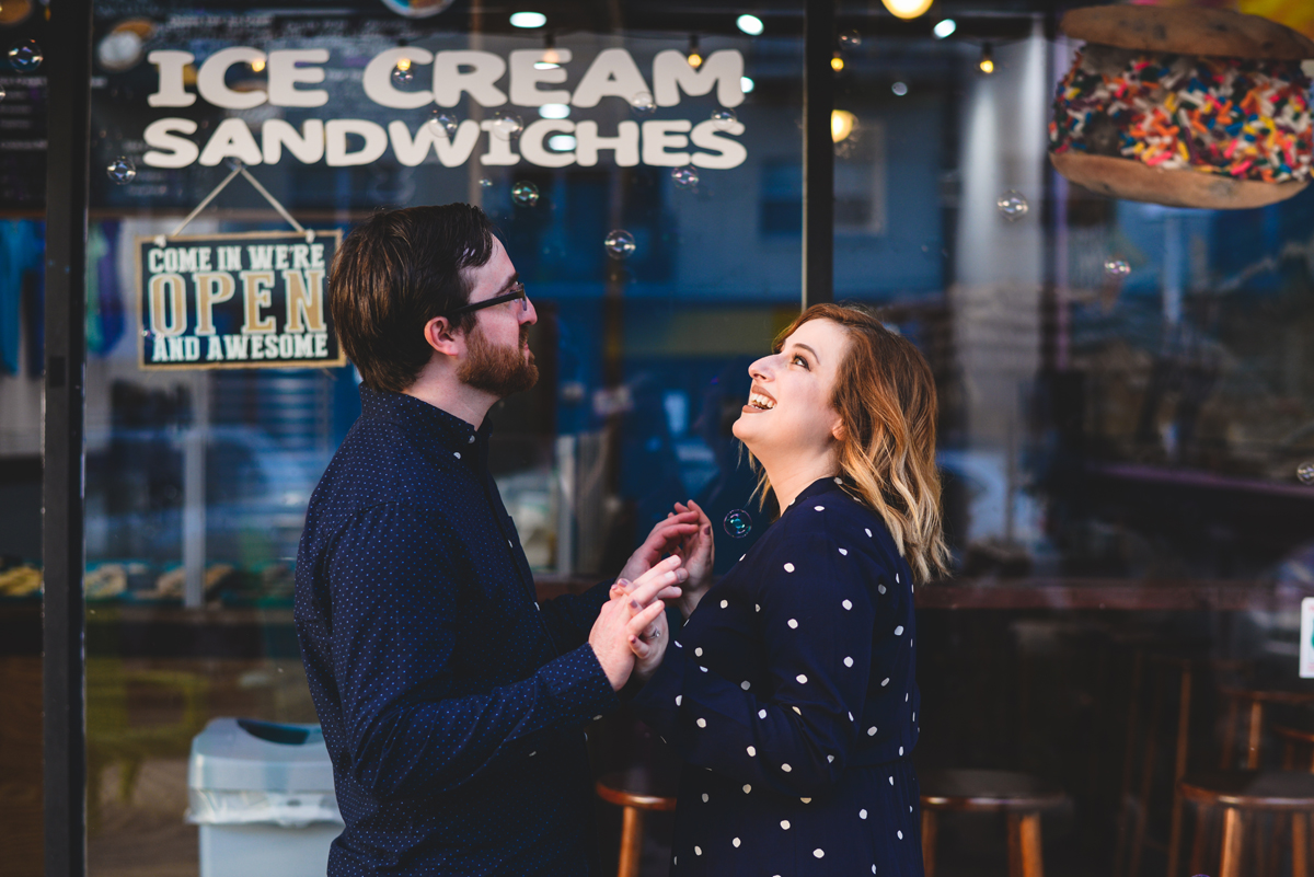 bubbles, ice cream, couple, laughing