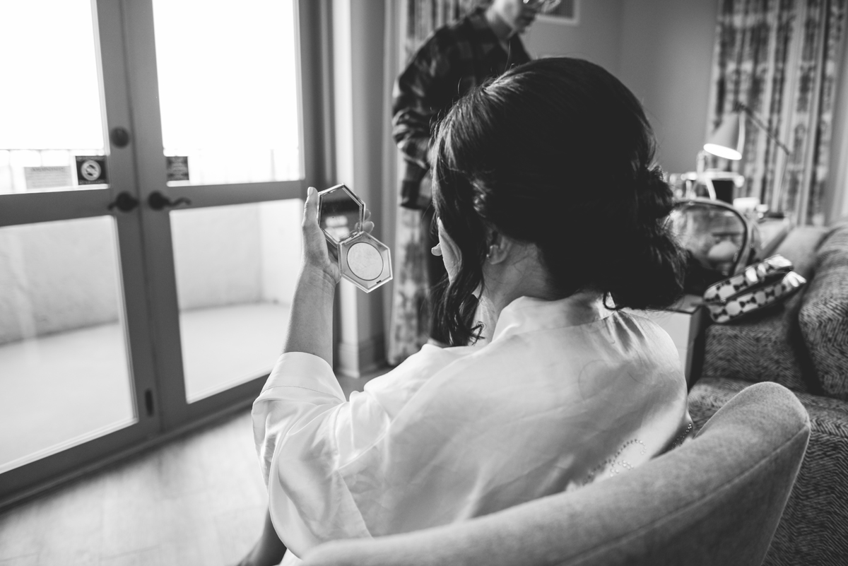 bride, makeup, mirror, getting ready, robe