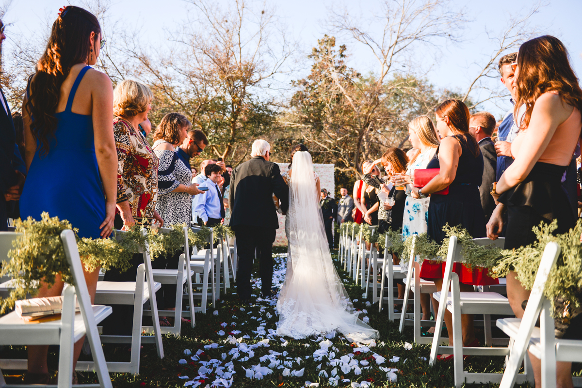 wedding, isle, flowers, veil, father, daughter