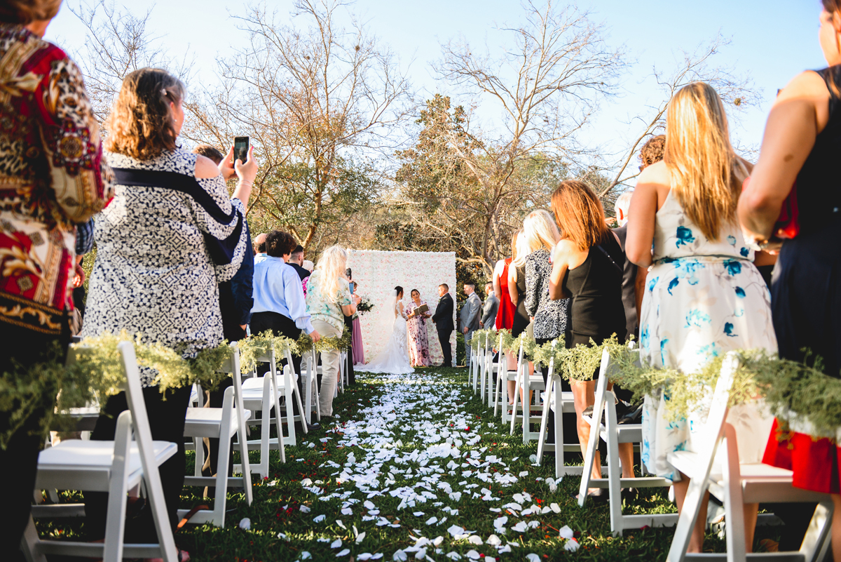 isle, flowers, guests, wedding, nature, trees