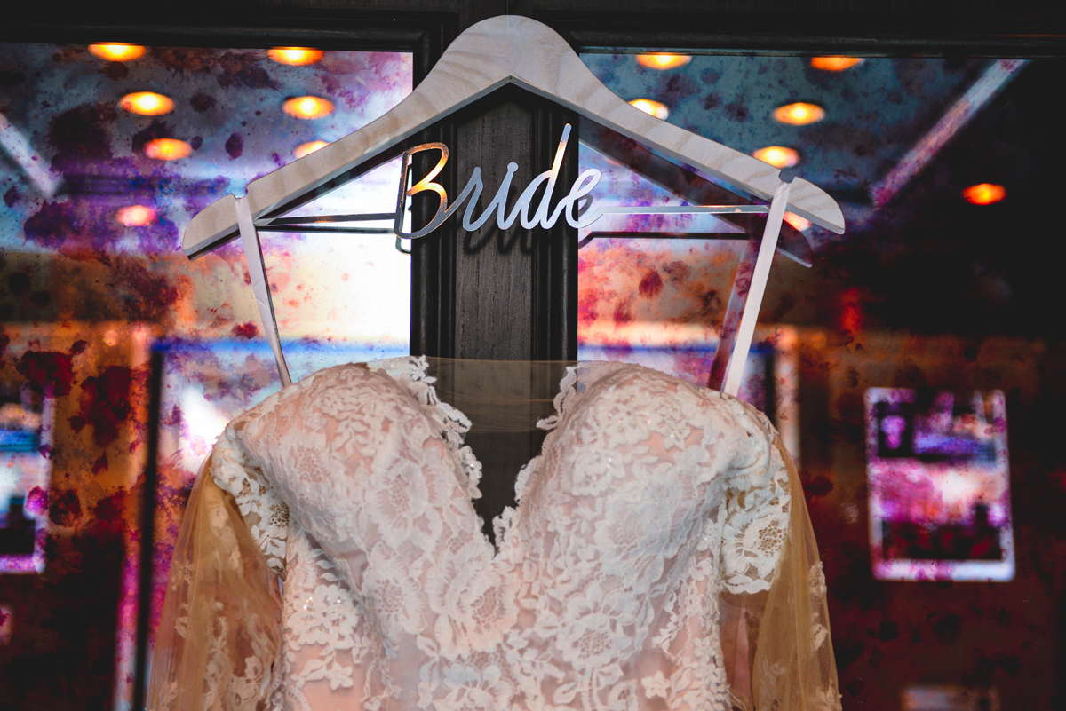 bride, wedding dress, lights, mirror, glass