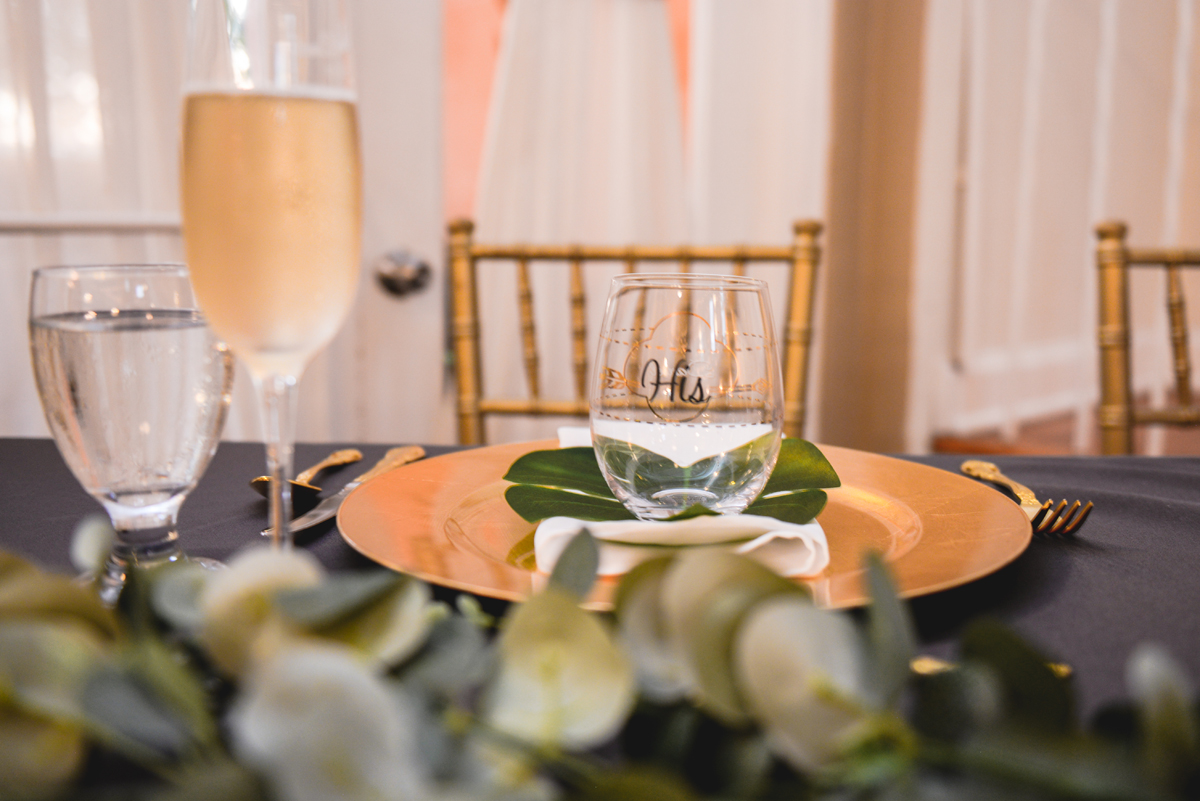 greenery, gold, glass, champagne, wedding