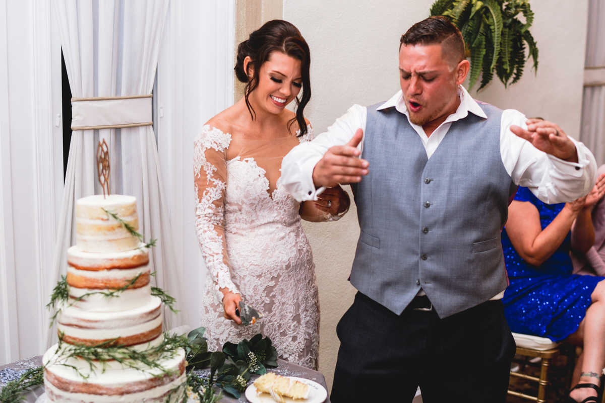 wedding, reception, bride, groom, cake cutting