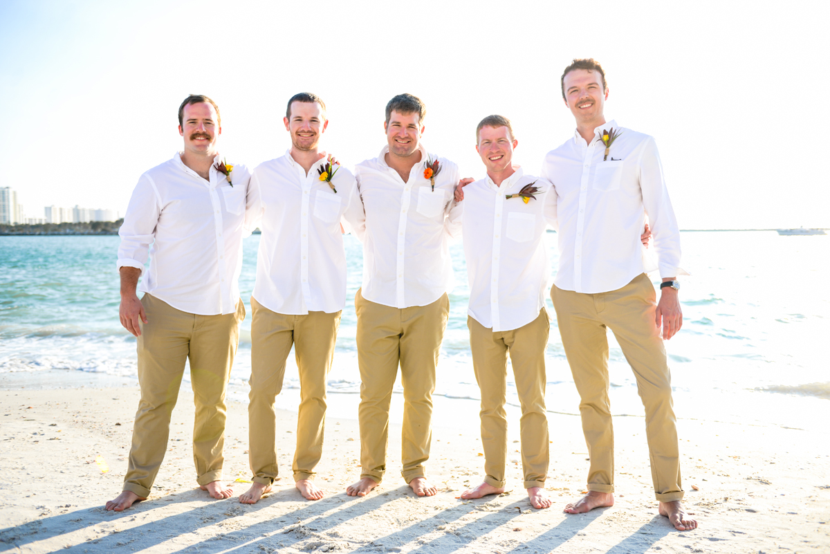 groom, groomsmen, beach, ocean, water