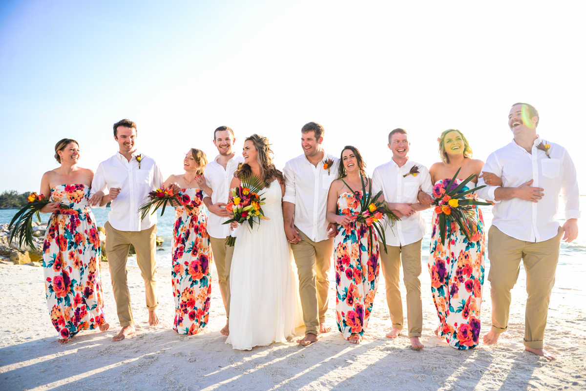 bridal party, ocean, walking, wedding, celebration