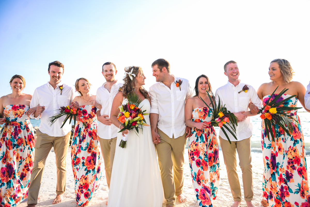 friends, bridal party, wedding, ocean, beach