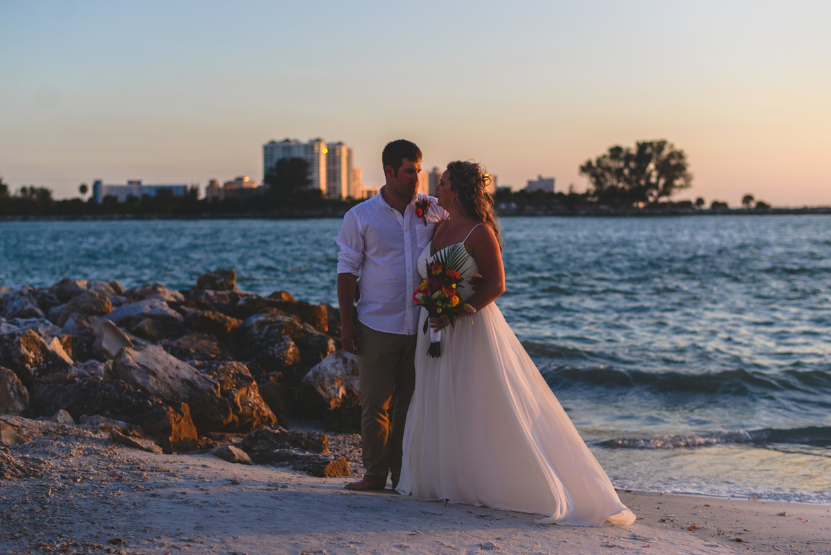 sunset, beach, ocean, waves, wedding, husband, wife