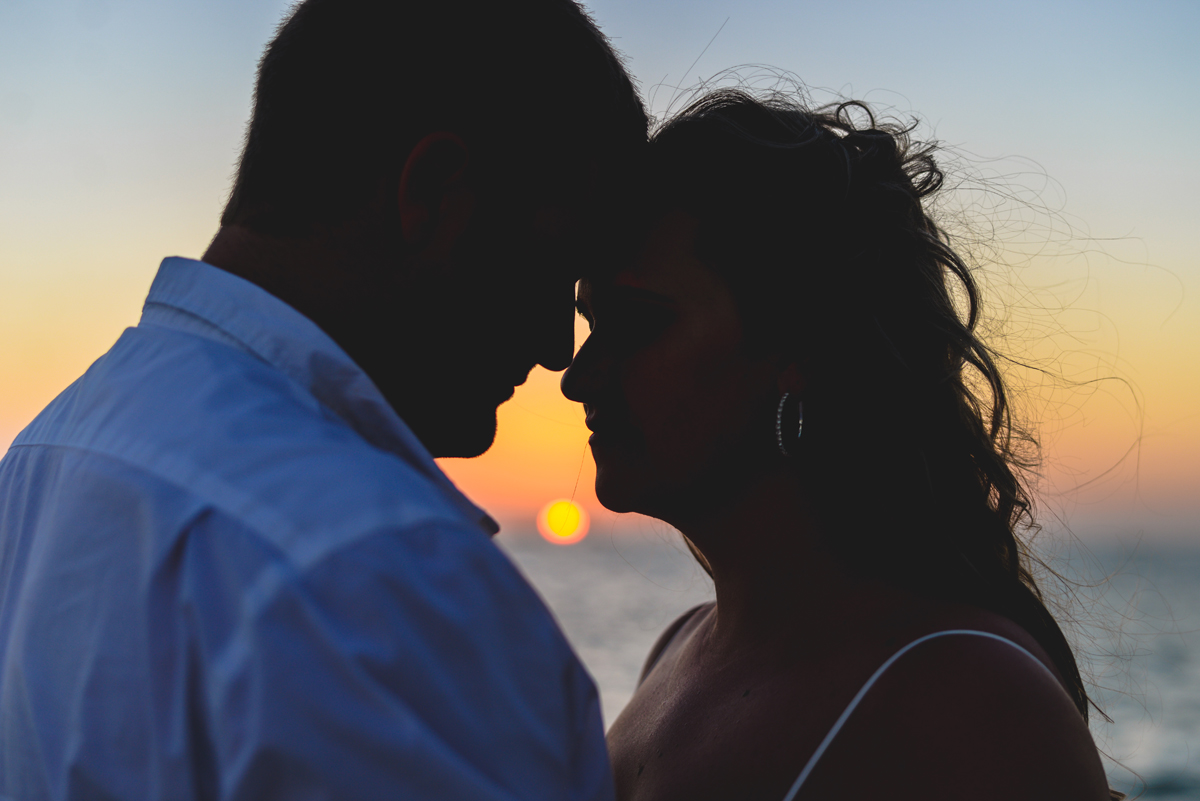 silhouette, sunset, beach, ocean, couple