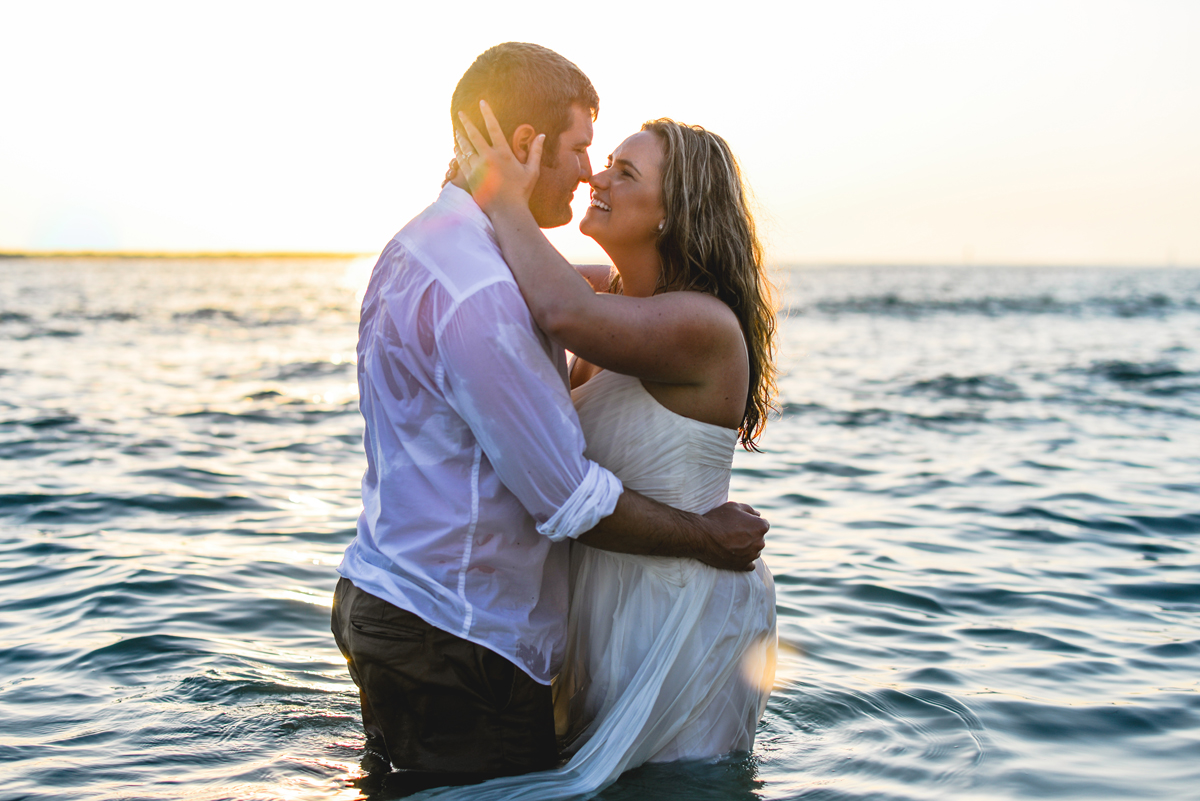 ocean, water, couple, wet, sunset, happy