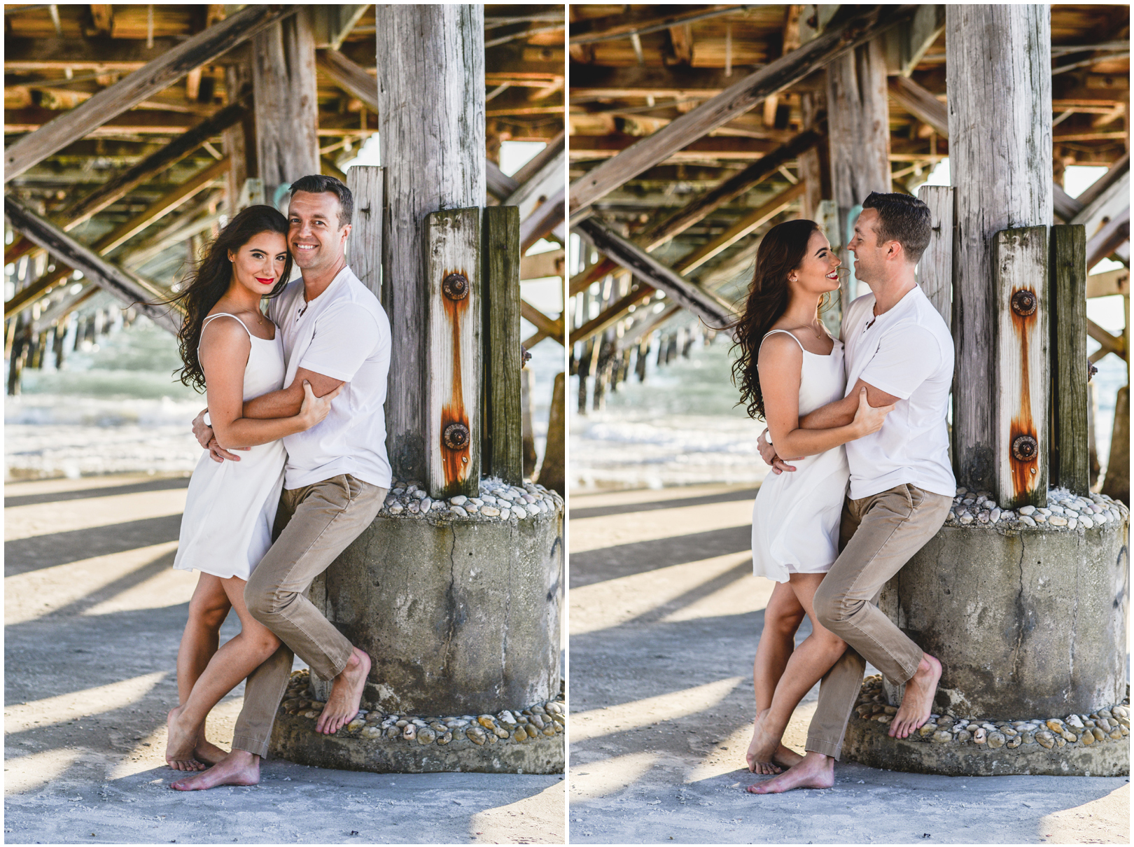 couple, beach, ocean, pier, sand