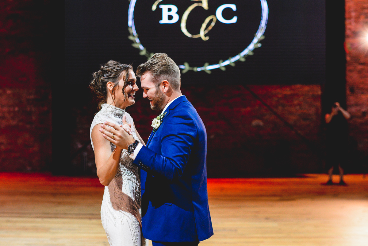 first dance, wood, brick, couple, laughing, dancing