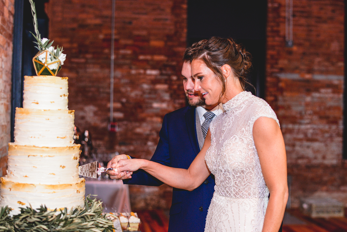 cake, cutting, wedding, couple, brick