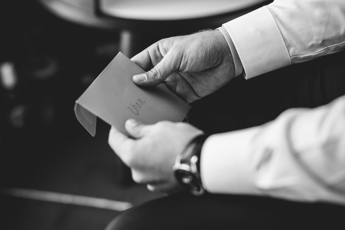 black and white, groom, card, letter