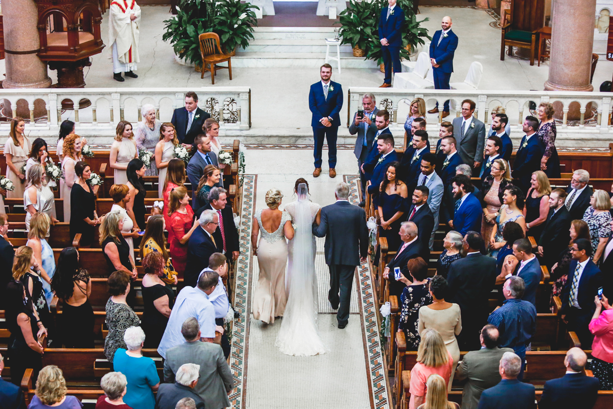 wedding day, wedding ceremony, church, ariel shot, bride, groom