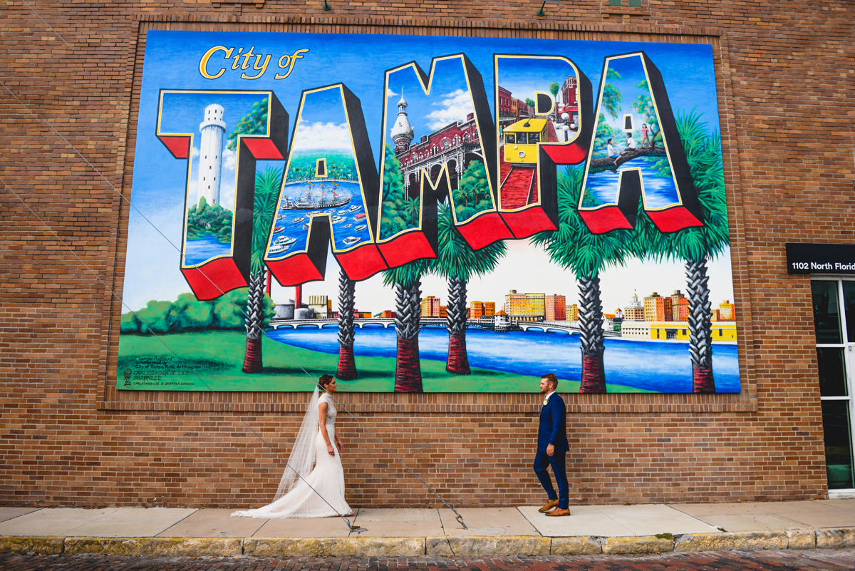 tampa, mural, street art, bricks, bride, groom