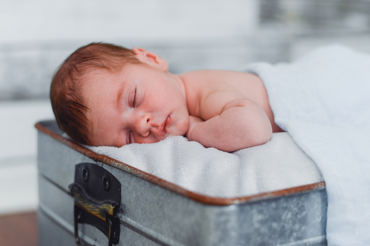 baby, newborn, blue, tin, wood, blanket