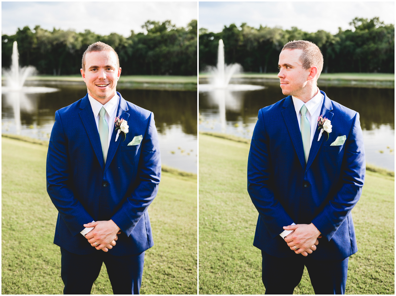 groom, grass, fountain, tux