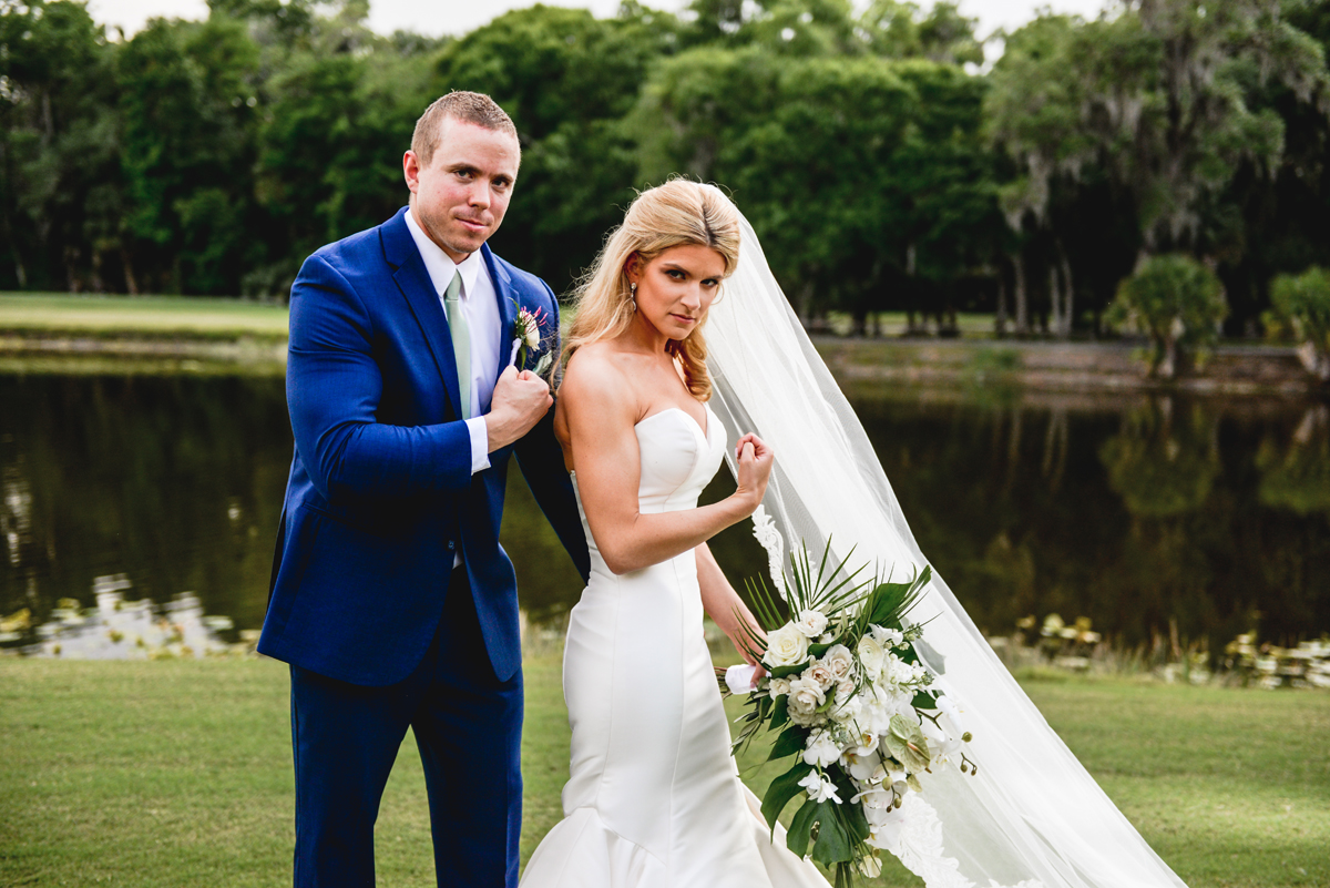 bride, groom, flexing, funny