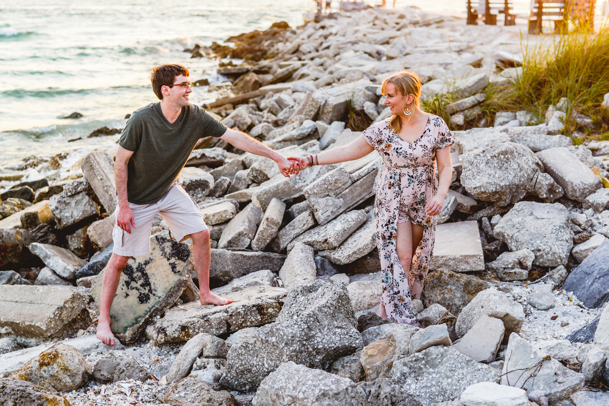 rocks, walking, holding hands, beach, pier