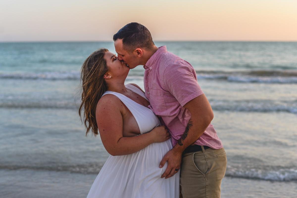 sunset, ocean, water, maternity, kissing