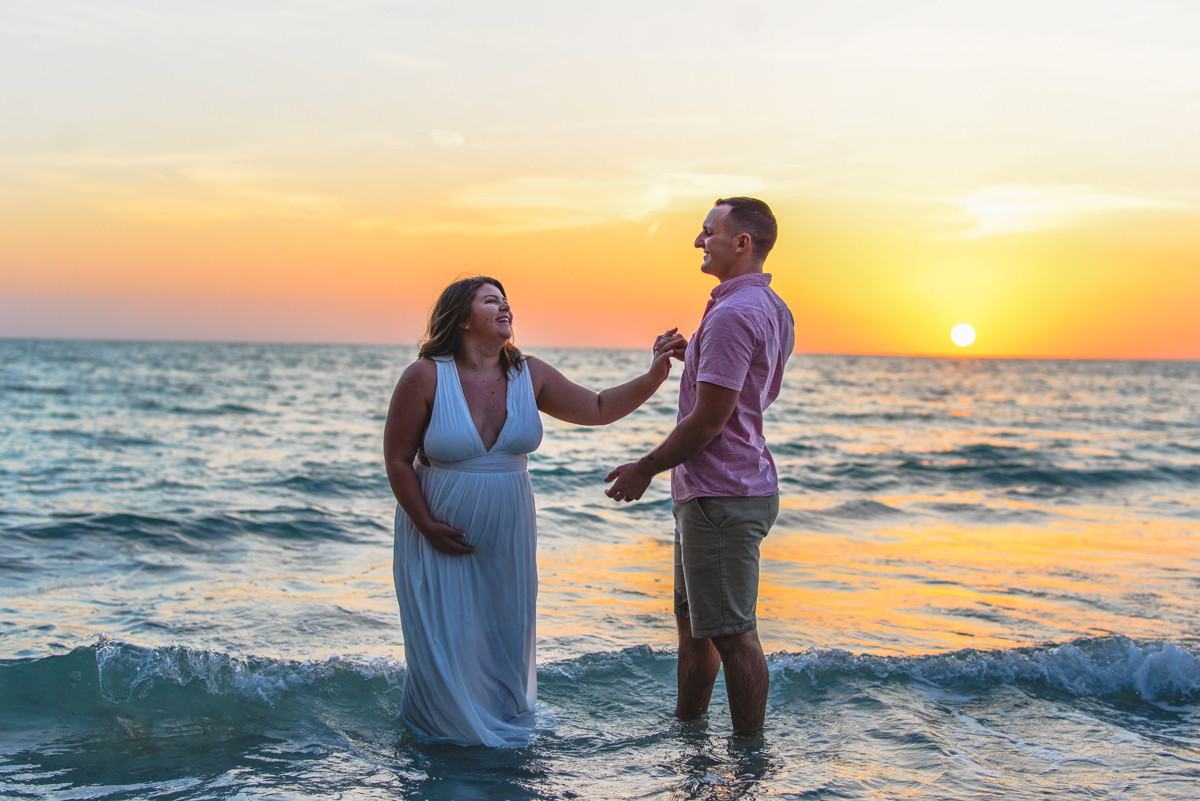 sunset, laughing, ocean, water, couple