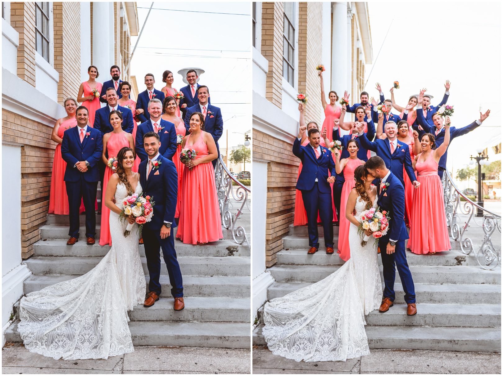 bride, groom, portrait, bridal party, celebrating 