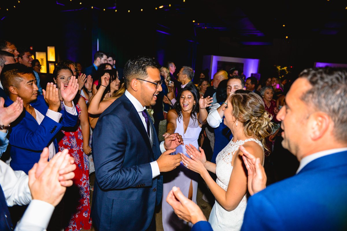 bride, groom, dancing, circle, party