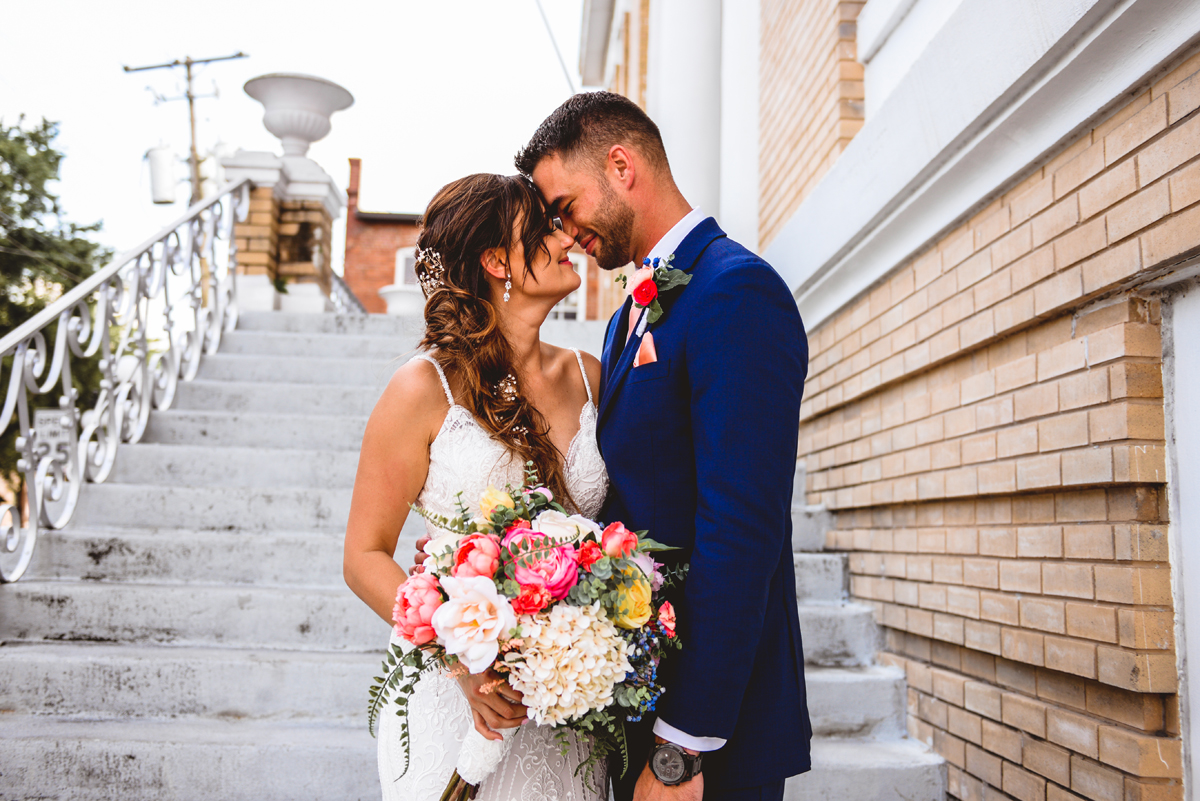 just married, wedding, staircase, brick, ybor