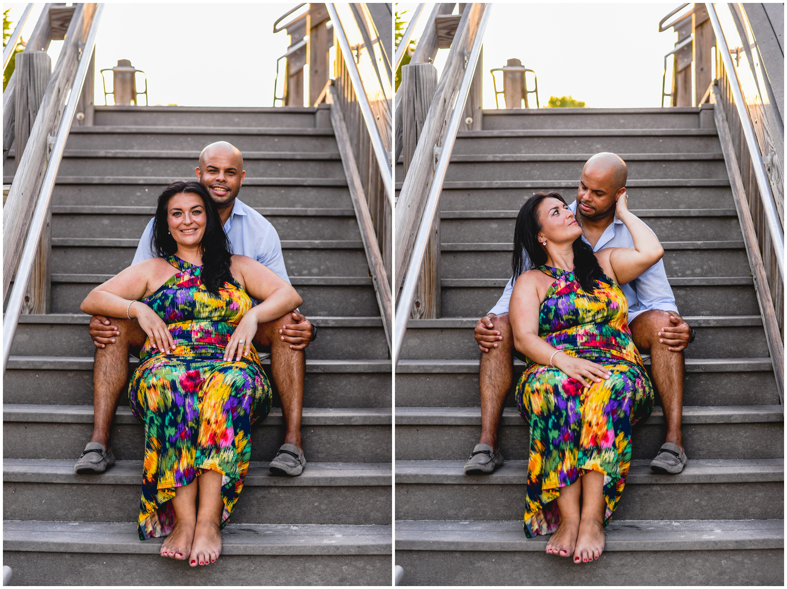 stairs, sitting, couple, hugging