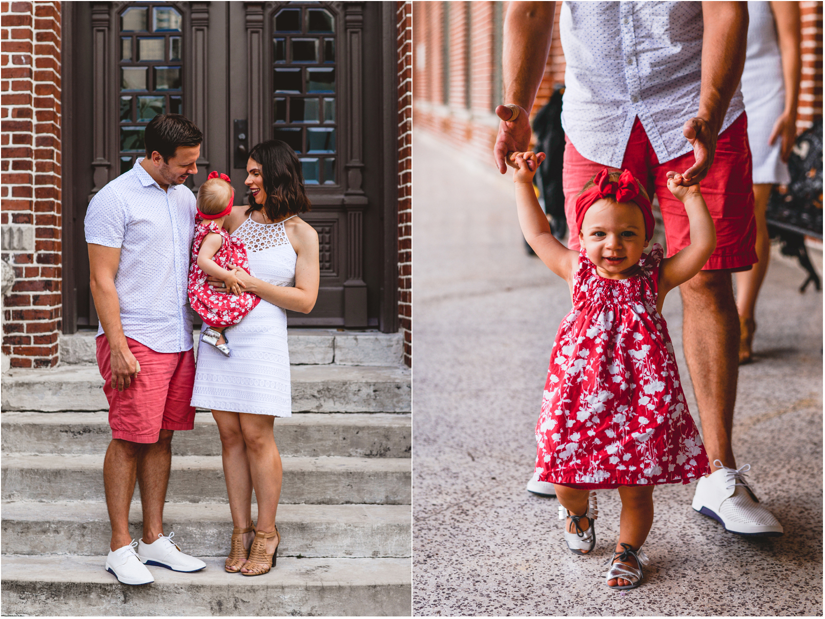 family, stairs, baby, walking, holding hands