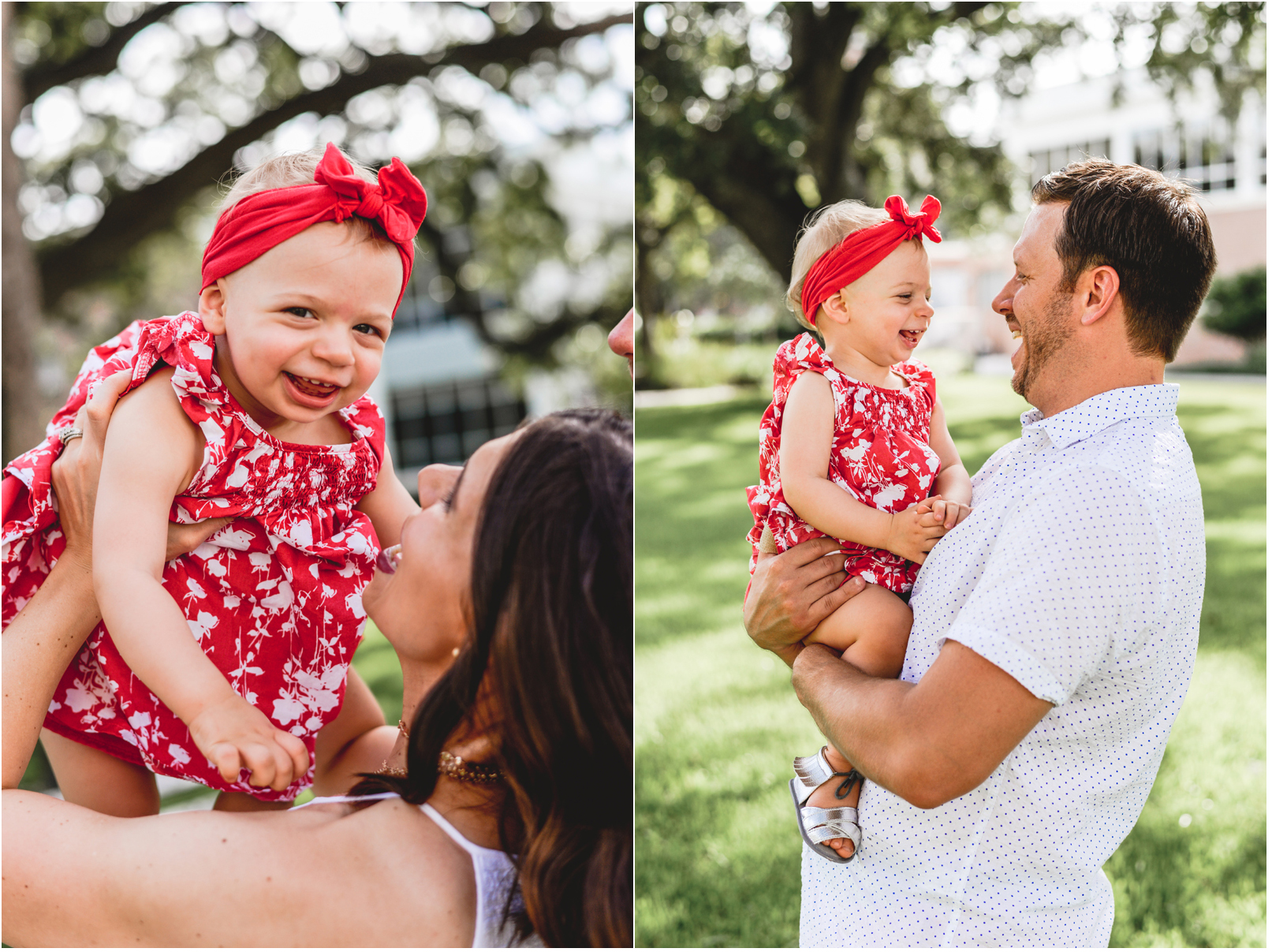 mom, dad, baby, laughing, smiles, trees, grass