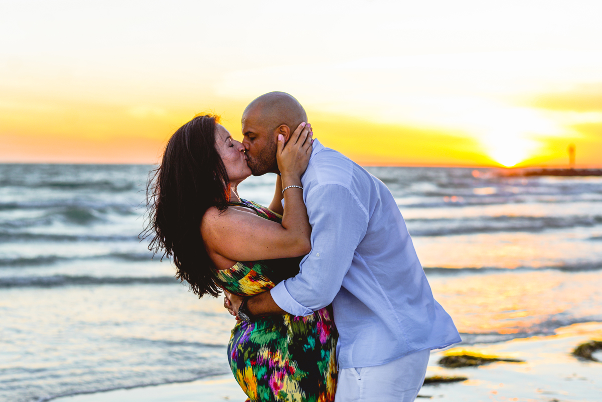 sunset, kissing, ocean, water, waves