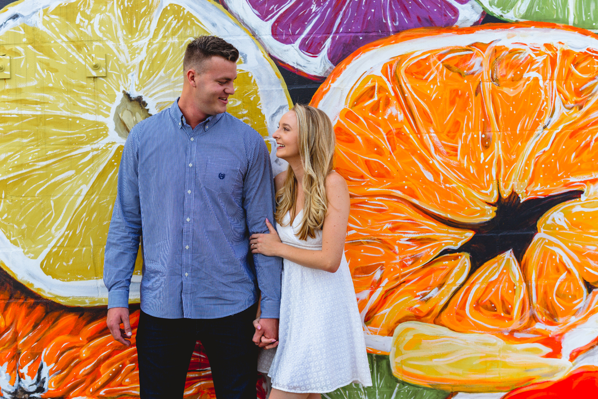 orange, lemon, art, mural, couple