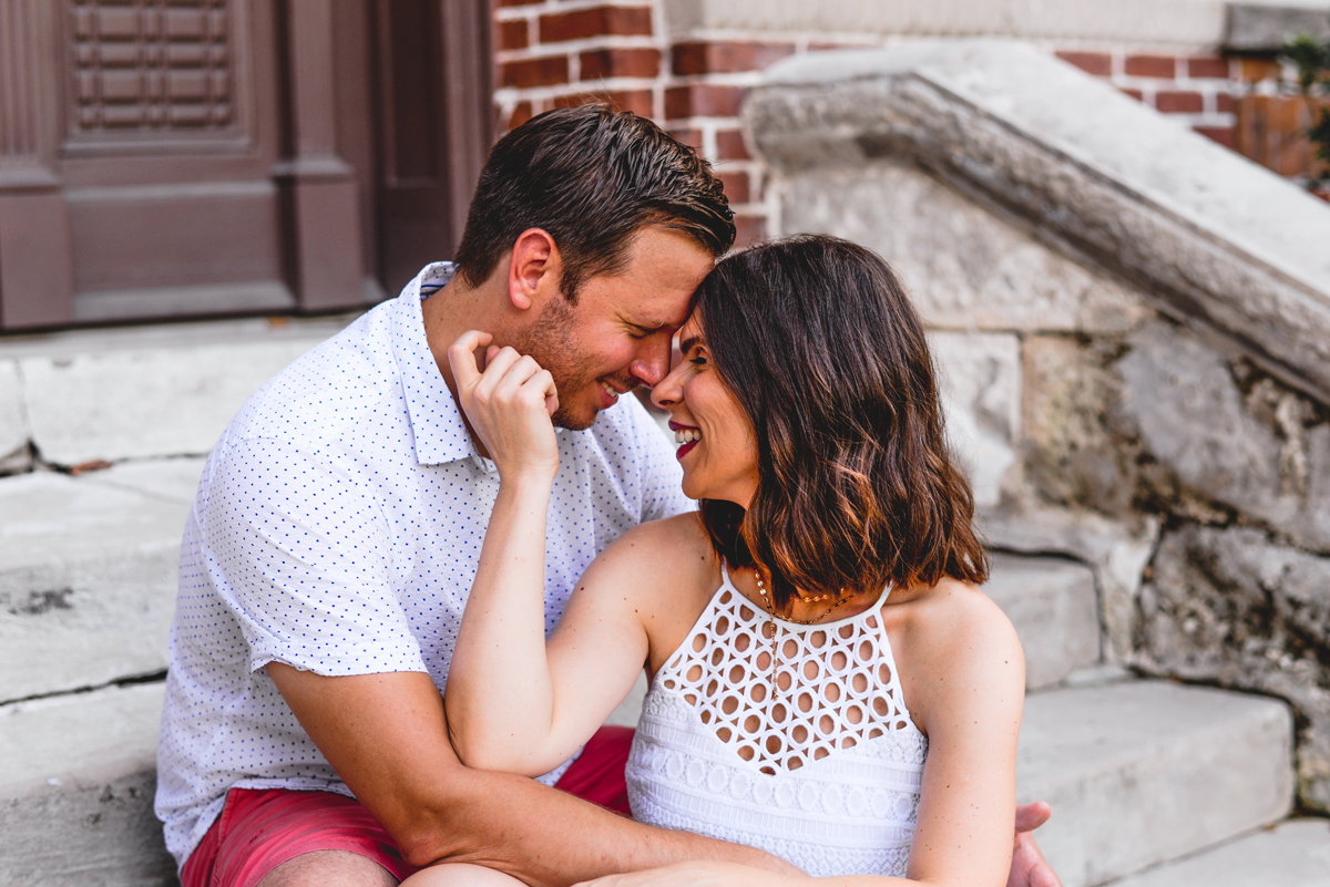 couple, stairs, laughing, kissing, love