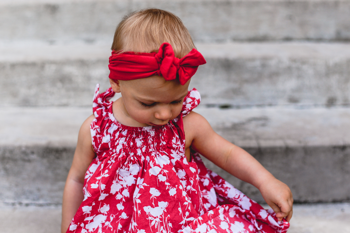 baby, girl, sitting, steps, dress