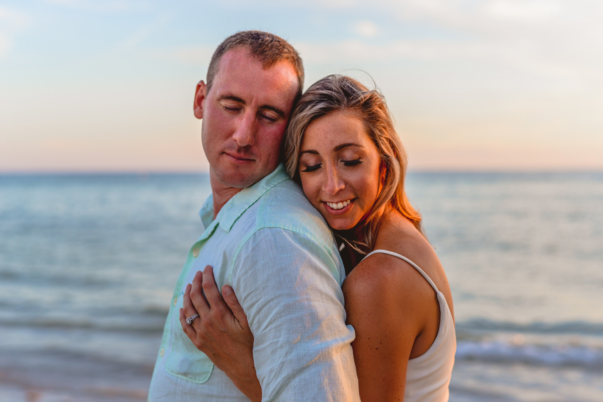 sunset, ocean, water, waves, husband, wife